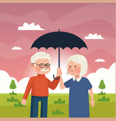 Old Couple Using Umbrella