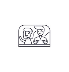 Couple Driving Away Line Icon Sign