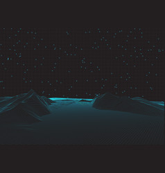 Futuristic Wireframe Landscape On Grid Background