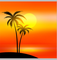 Beach Scene With Sunset And Palm Tree