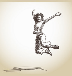 Sketch Of Jumping Young Woman