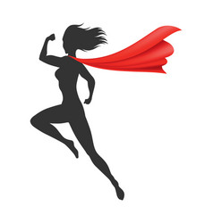 Woman Superhero Silhouette With Scarlet Fabric