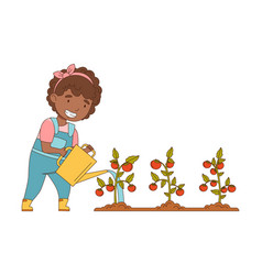 Little African American Girl In Overall Watering