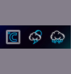 Set Line Cloud With Rain Celsius And Storm Icon