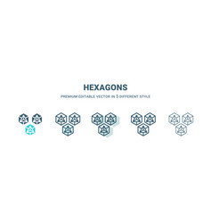 Hexagons Icon In 5 Different Style Outline Filled