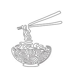 Single One Line Drawing Noodle In Bowl Asian