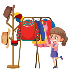 A Girl Picking The Dress From Clothes Rack