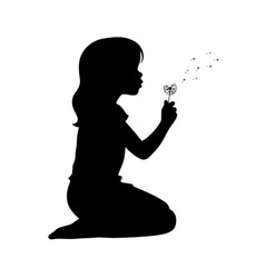 Kid Blowing Dandelion Silhouette Little Girl Blow