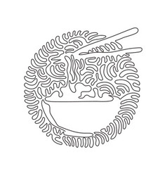 Single Continuous Line Drawing Noodle In Bowl