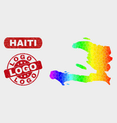 Spectral Mosaic Haiti Map And Grunge Logo Stamp