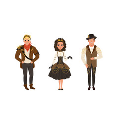 Steampunk People Set Stylish Young Men And Women