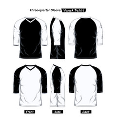 Black White Three Quarter Raglan V Neck T Shirt