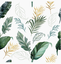 Tropical Seamless Pattern With Palm Banana Leaves