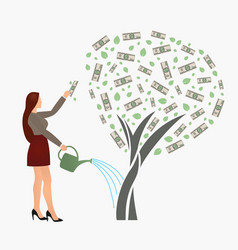 Flat Businesswoman Watering Money Tree