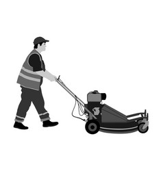 Gardener Man Mowing Lawn Mower