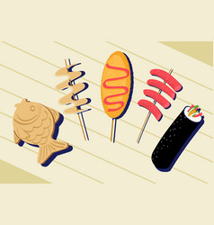 Hand Drawn Korean Street Food Element Set