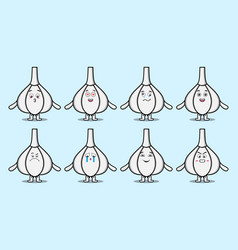 Set Kawaii Garlic Cartoon Different Expressions