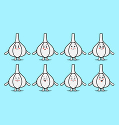 Set Kawaii Garlic Cartoon Different Expressions