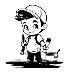 Cartoon Painter Boy With Paint Bucket And Brush