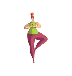 Plump Woman Doing Yoga Exercise Standing On One