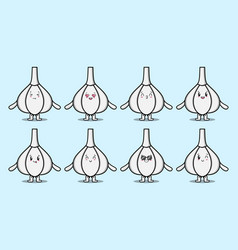 Set Kawaii Garlic Cartoon Different Expressions