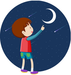 A Boy Pointing Finger To The Moon