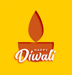 Happy Diwali Diya Or Lamp Design On Yellow