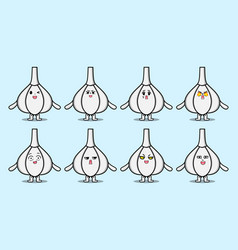 Set Kawaii Garlic Cartoon Different Expressions