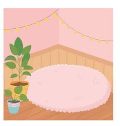 Sweet Home Potted Plants Carpet Wooden Floor