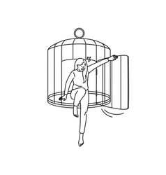 Happy Woman Escape Cage Into Free Life