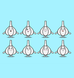 Set Kawaii Garlic Cartoon Different Expressions