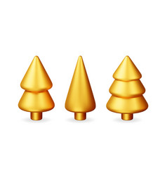 3d Set Of Abstract Christmas Tree In Gold