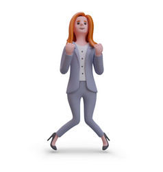 Female Jumping And Enjoying Success At Work 3d