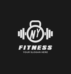 Initial Ny Fitness Logo With Creative Kettlebell