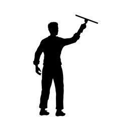 Man Cleaning Window Black Silhouette Cleaner