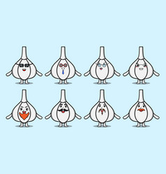 Set Kawaii Garlic Cartoon Different Expressions