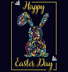 Easter Bunny Silhouette With Patterns Flowers