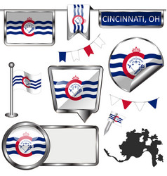 Glossy Icons With Flag Cincinnati Oh