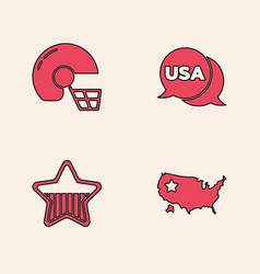 Set Usa Map American Football Helmet