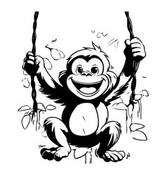 Cartoon Funny Monkey Swinging On A Swing