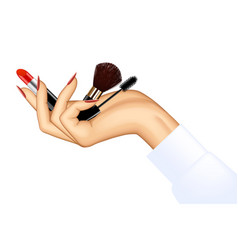 Womans Hand Holding Makeup Items