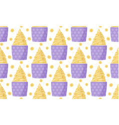 Banana Ice Cream In Purple Cup Seamless Pattern