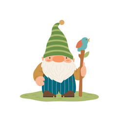 Garden Gnome Cute Or Dwarf Holding Stick