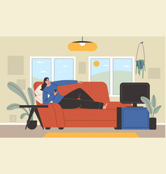 Lazy Girl At Home Woman Is Lying On Sofa