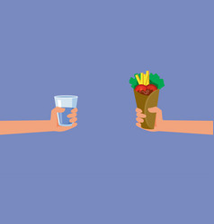 People Holding A Snack And Glass Of Water