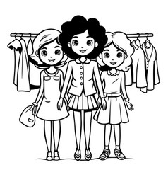 Black And White Of A Group Girls Shopping