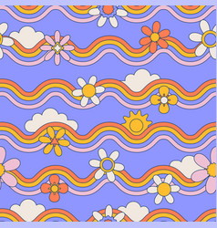 Seamless Pattern With Daisy Flower Clouds