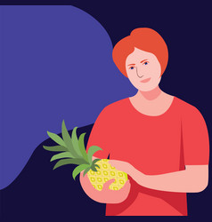 Woman Holding A Pineapple Cartoon Character