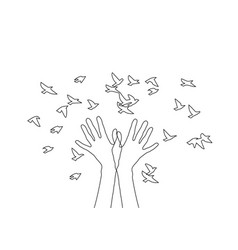 Hands Releasing A Flock Of Birds