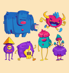 Cute Monsters In Trendy Contemporary Art Style